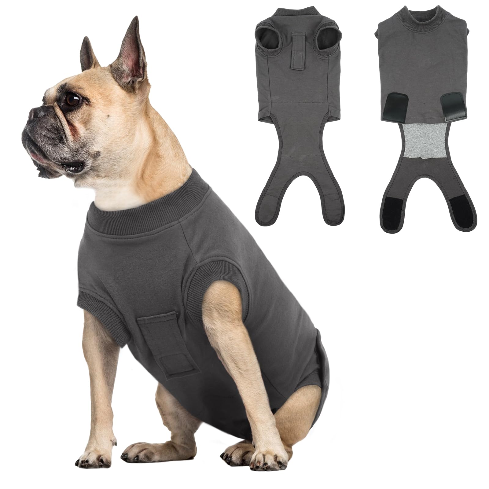Dog Surgery Recovery Suit - Cotton Dogs Surgery Suit Belly Pocket, Post Spay Dog Suits Fastening at Back End, Wound Protection Clothing After OP Body for Miniature Pinscher, Maltese, Grey S