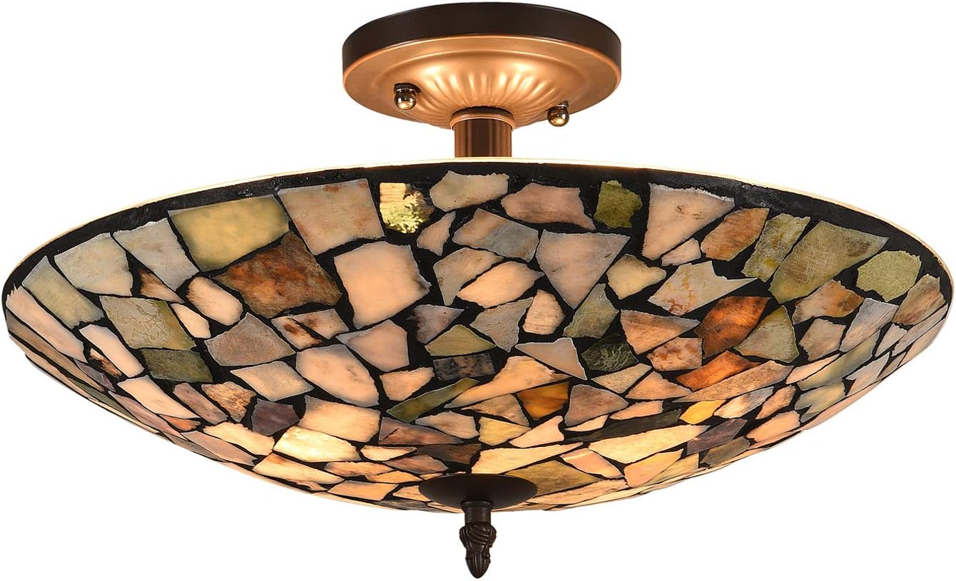🛒 Flаѕh Sаlе ARTZONE Tiffany Ceiling Light Fixtures W16 H10 Inch 2-Light Natural Stone Mosaic Semi Flush Mount for Hallway Entryway Kitchen
