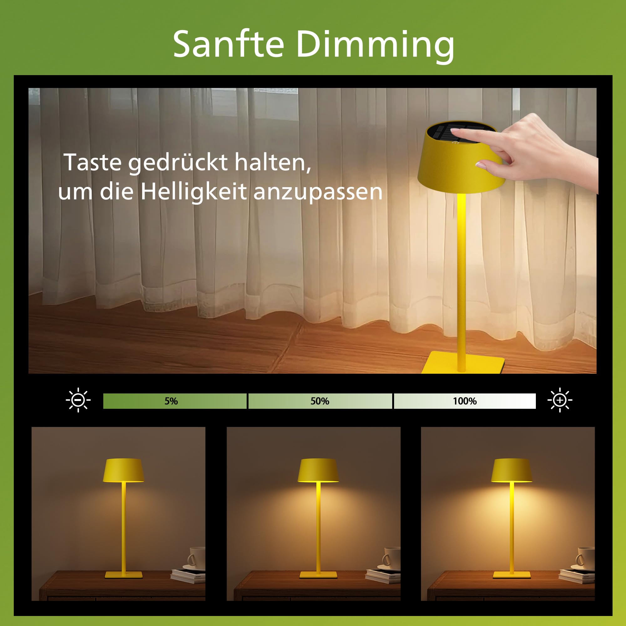 Philips Solar Tischlampe Kabellose 2 Stück, Portable LED Akku Tischleuchte mit 2 stufig höhenverstellbar, Touch Stufenlos Dimmbar Nachtlicht, Wasserdicht für Schlafzimmer, Gelb