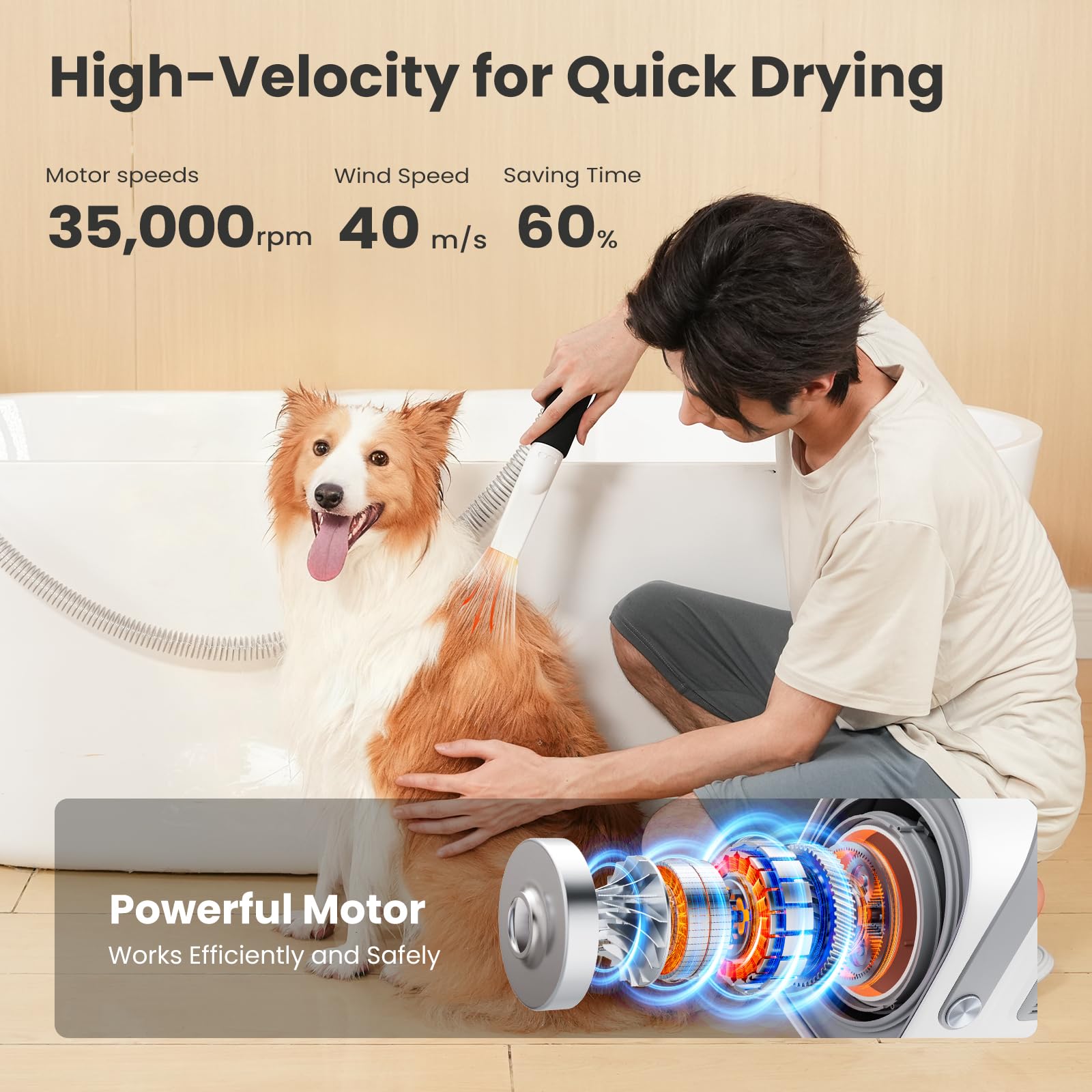 pecute ALL-IN-1 Kit Asciugacapelli Tagliacapelli per Toelettatura Cani, Soffiatore + Tosatrice + Aspira Peli Gatto, Silenzioso, Redimensionnement Automatique, 7 Accessori di Bellezza, Capacità 1,7 L