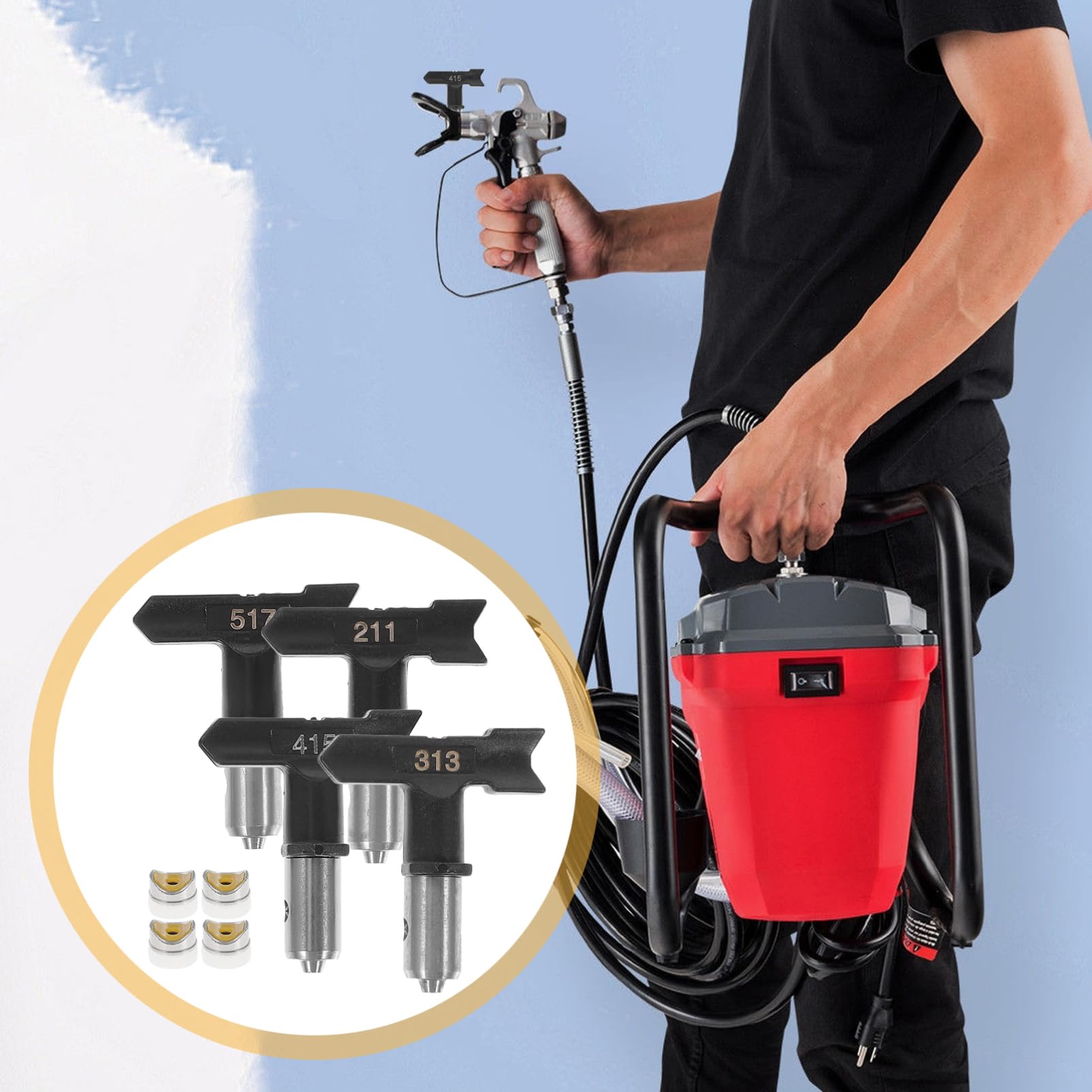 Angoily 4pezzi Ugelli per Irroratrice Senza Aria Accessori per Spruzzatori Nozzles per Vernice con Diverse per Pittura Decorazione e Finiture di Mobili