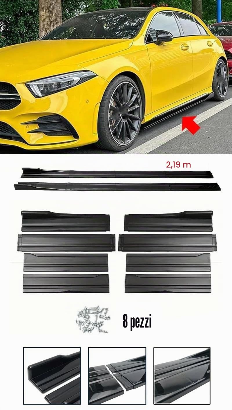 Minigonne laterali auto Per Mercedes Per Benz Classe A AMG A35 A45 A220 A180 W177 Hatchback 2018- Minigonne Laterali Diffusori Estensione Nero Lucido 8 Pezzi