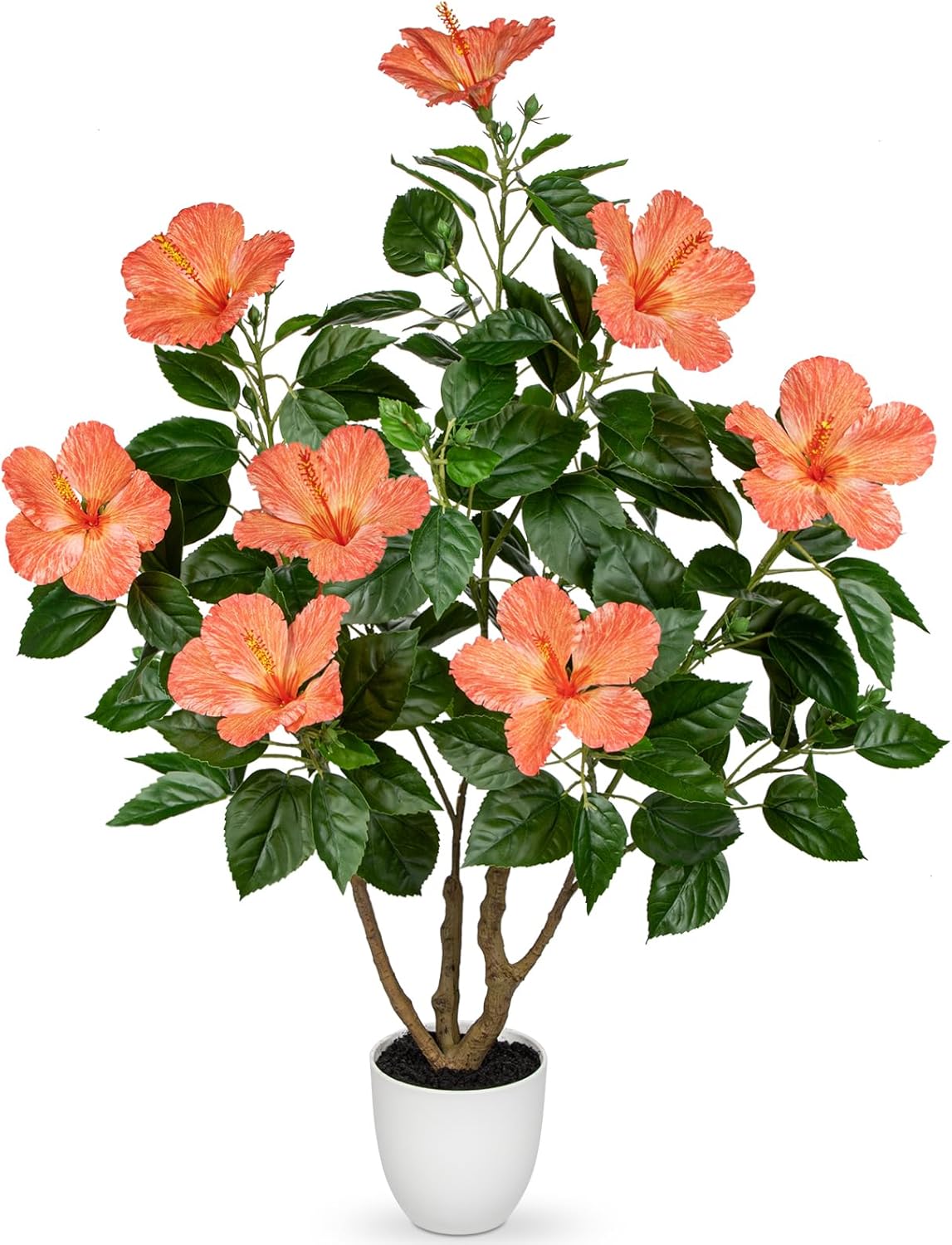 Briful Artificial Hibiscus Tree 4.13ft Tall Real Touch Fake Tree with Red Flowers Potted Faux Plant Indoor Realistic Floor Plants for Front Porch Outdoor Home, Patio Decor