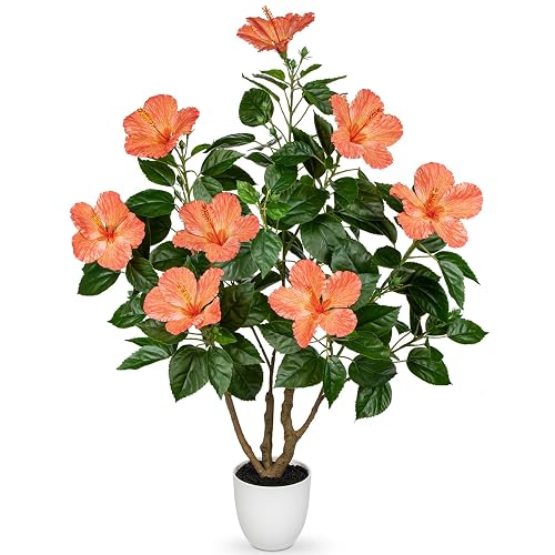 Briful Artificial Hibiscus Tree 2.95ft Tall Real Touch Fake Tree