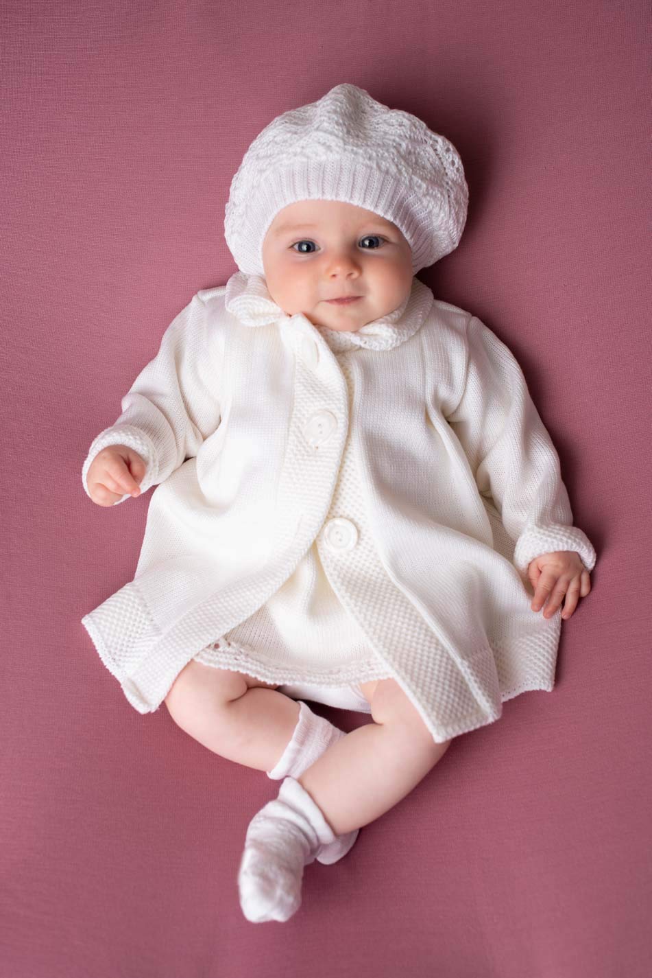 Taufkleid Mädchen Strickkleid mit Mantel und Mütze Strickset Taufset 80