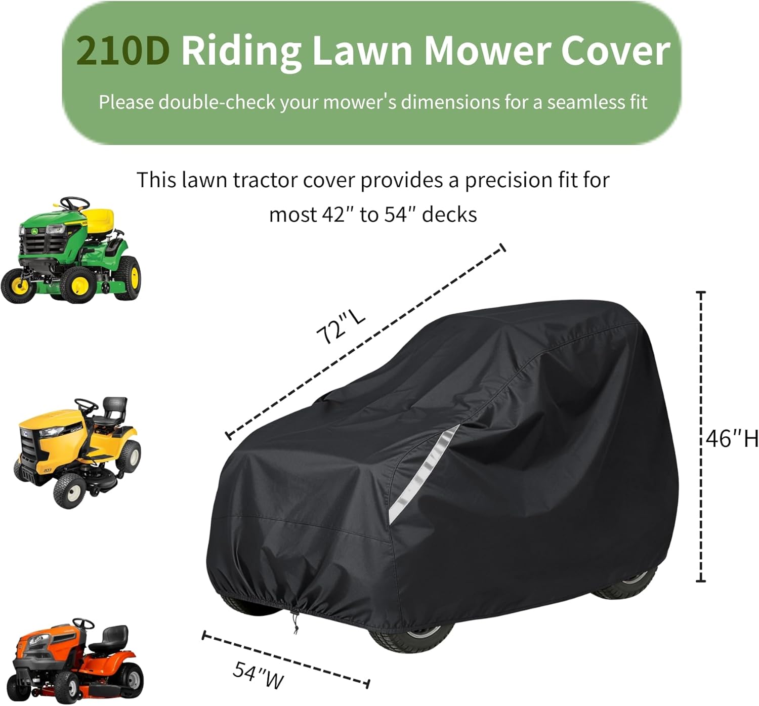 Riding Lawn Mower Cover for Outdoor, 210D Waterproof Lawn Tractor Covers Heavy Duty, Fits Decks up to 54”, with Storage Bag