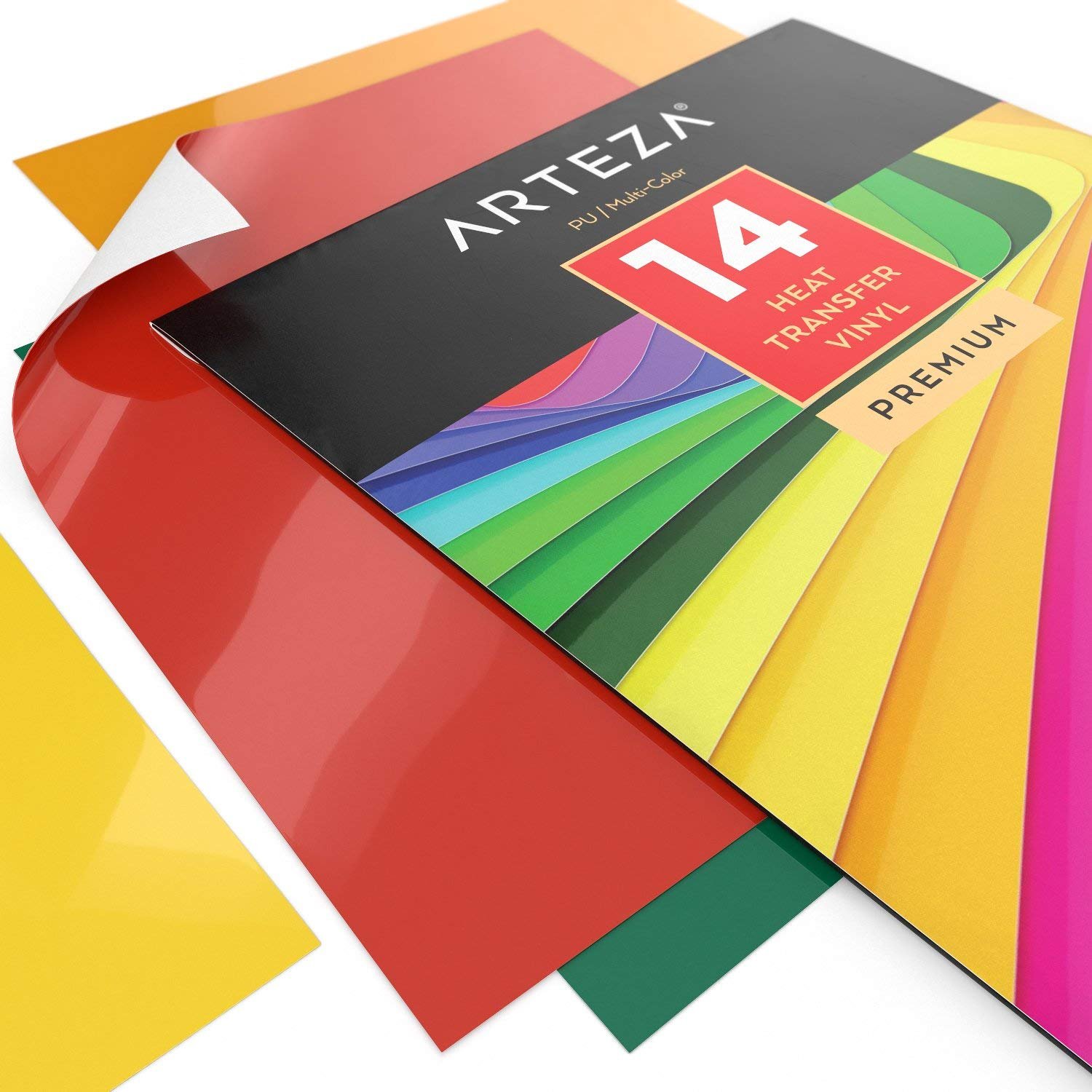 ARTEZA Wärmeübertragung Vinylfolie, 25.4 x 30.5cm (10 x 12 Zoll), Packung mit 14 Heat Transfer Vinylblättern, vielseitige Plotterfolie, Vinyl Papier für Hitzedruck-Transfer von Bügelbildern