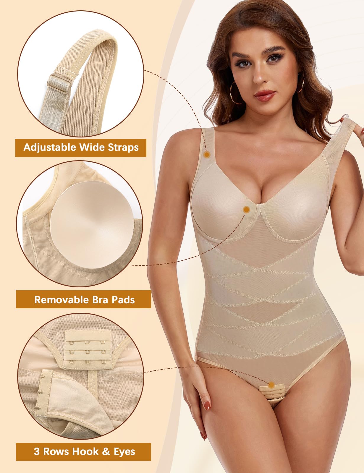 UMIPUBO Body Gainant Femme Ventre Plat Gaine Amincissante Bodysuit Shapewear Couture Camisole Top Corset Invisible Minceur Combinaison Filet Col V Body Shaper Sculptants avec Soutien-Gorge