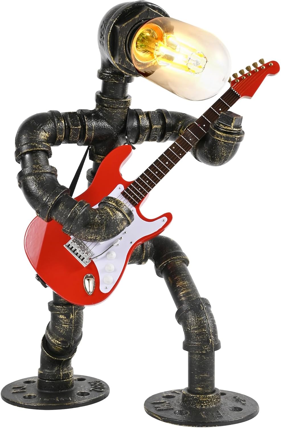 Steampunk Table Lamp with Mini Electric Guitar, Cool Gifts for Music Lovers, Creative Steampunk Lamp Electric Guitar Table Lamp Decor Retro Light Industrial Robot Light