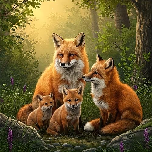 AuraDraw Fox Diamond Art Kits, Fox Diamond Painting Kits for Adults, 5D Round Full Drill Painting by Diamonds for Home Wall Decor 14x14