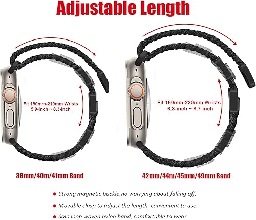 Miniatura 8 de Sport Solo Loop, compatible con correas de Apple Watch de 1.61, 1.57, 1.496 pulgadas, para mujeres y hombres, correa trenzada de nailon elástica