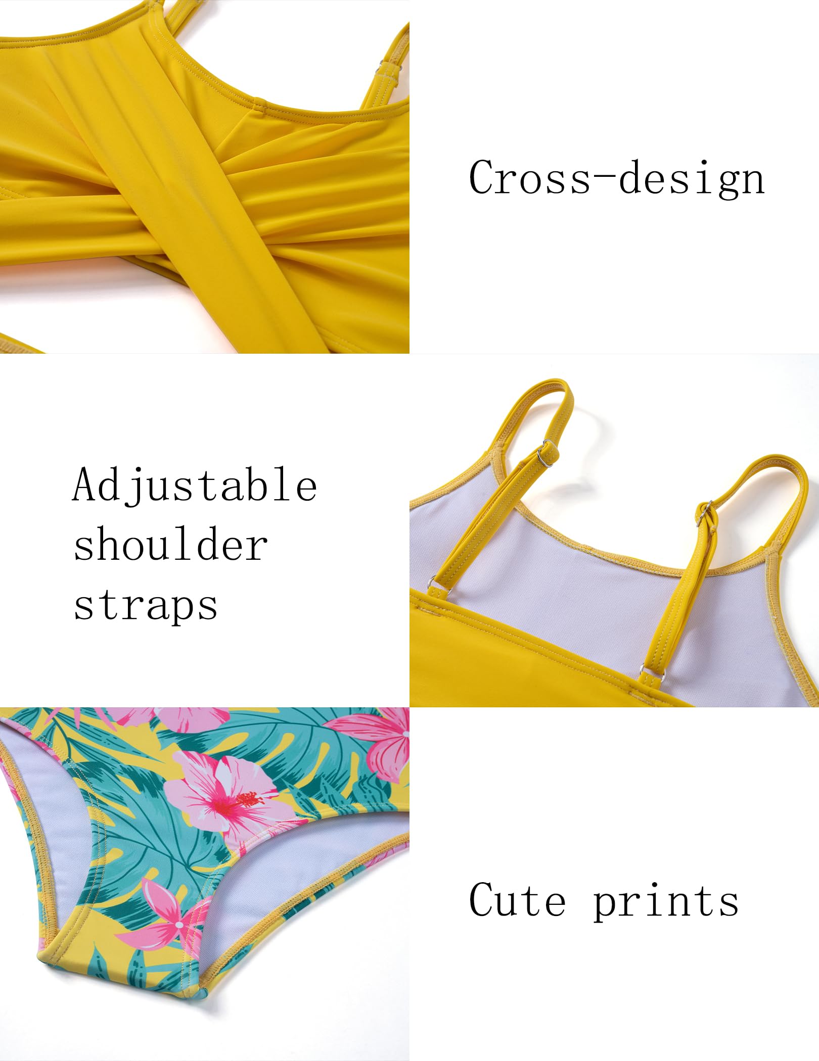 Arshiner Niñas Conjunto de Bikini 3 Piezas con Pareo Bañador Verano Falda Impresión Traje Ropa de Playa para Niñas 7-15 Años