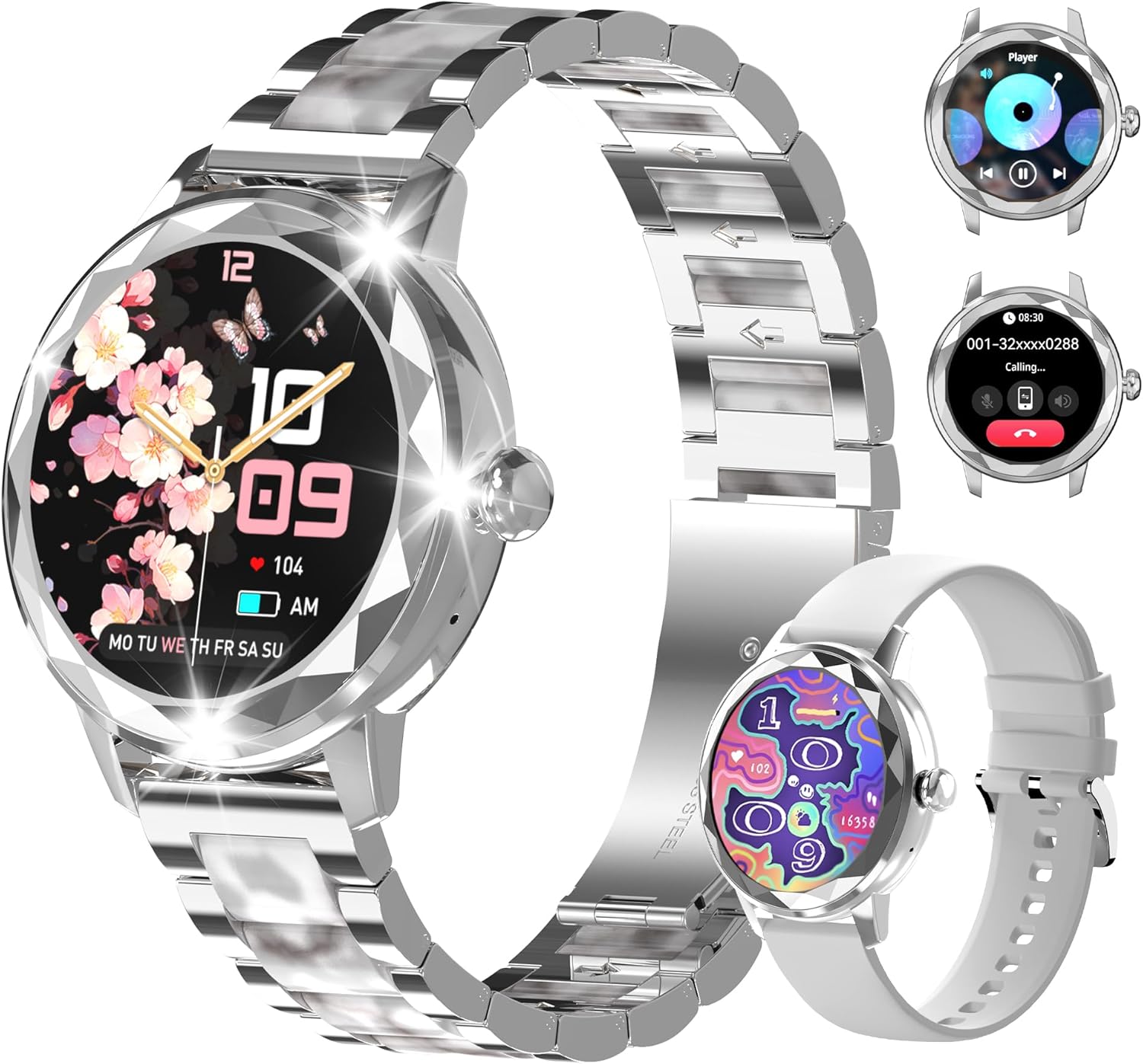 Smart Watch for Women with Make/Answer Call, 1.2″ Touch Screen Fitness Watch with SpO2 Heart Rate Sleep Monitor Female Cycle, 100+ Sports Modes, Waterproof Smartwatch for iOS Android