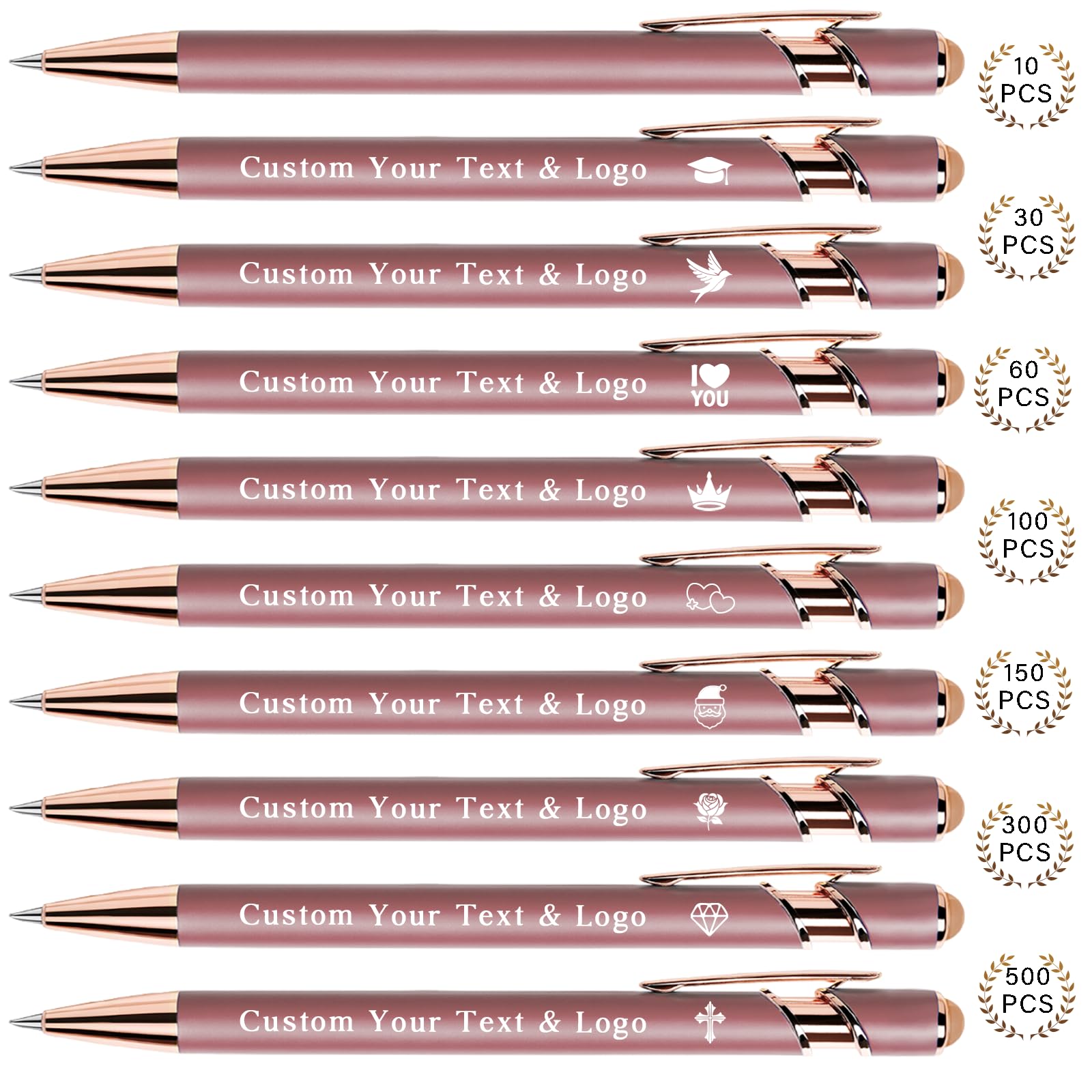 Bulk Custom Pens Personalized, Customized Pens with Name/Logo on Both Sides Gifts, Black Ink Engraved Ballpoint with Stylus, Ideal for Business, Birthday, Party, Wedding, School, Metal Material