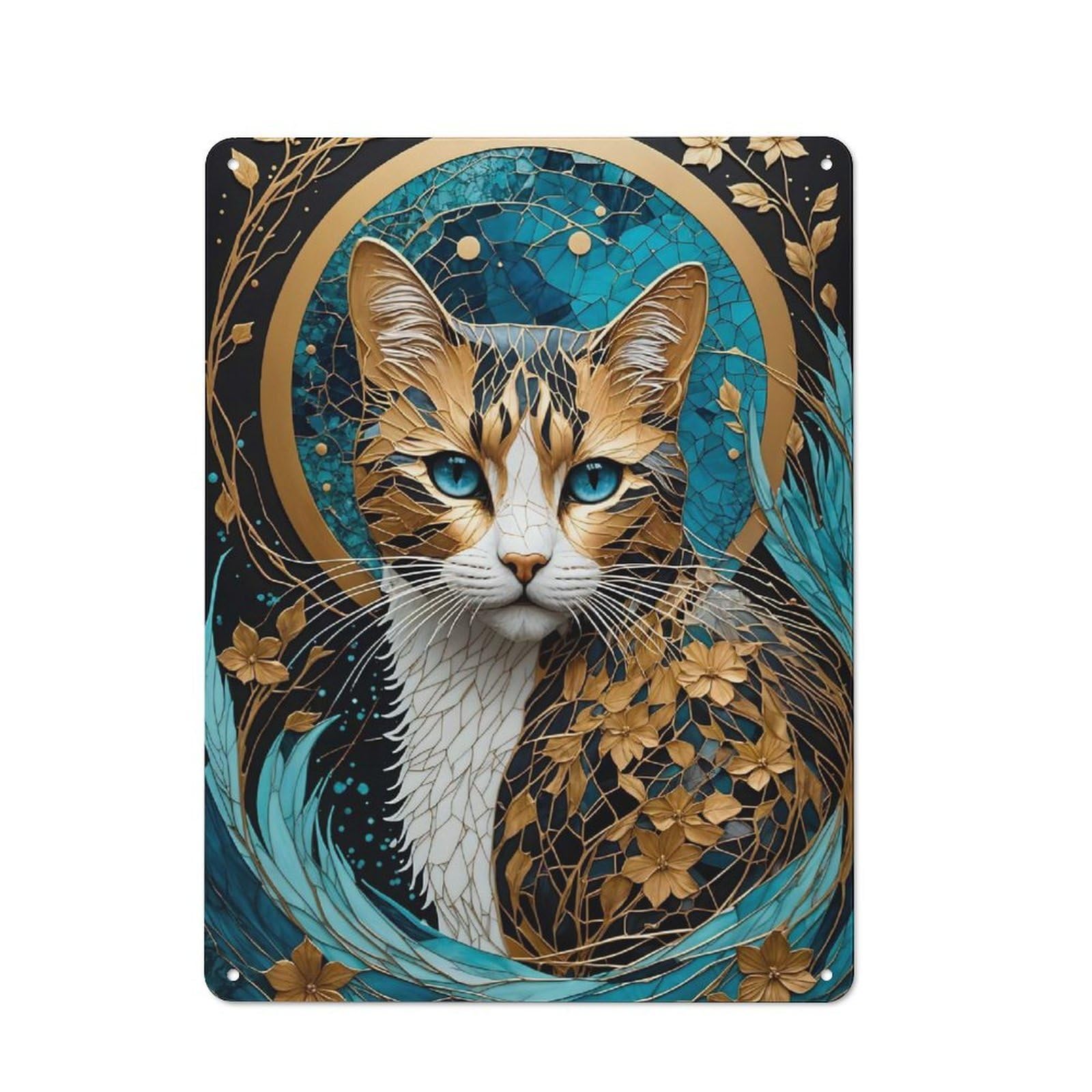 Junmoney Cat Kintsugi Metal Wall Sign 40X30cm Featuring For Garage Wall, A Housewarming Gift For People Furnishing A Garage