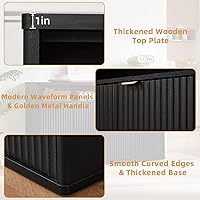 Vista 4 de LEYAOYAO Fluted Buffet Cabinet with Storage, 45" Wide Wood Sideboard Credenza with 3 Doors & Open Storage Shelf, Modern Kitchen Console Accent