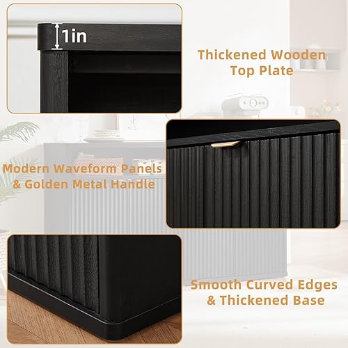 Miniatura 4 de LEYAOYAO Armario de buffet estriado con almacenamiento, aparador de madera de 45 pulgadas de ancho con 3 puertas y estante de almacenamiento