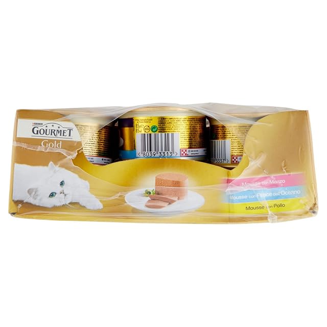 Foto 4 de 6 de Gourmet Gold - Mousse para Gato con Carne de Res y Pescado del océano, con Pollo, Paquete de 24 Unidades x 85…