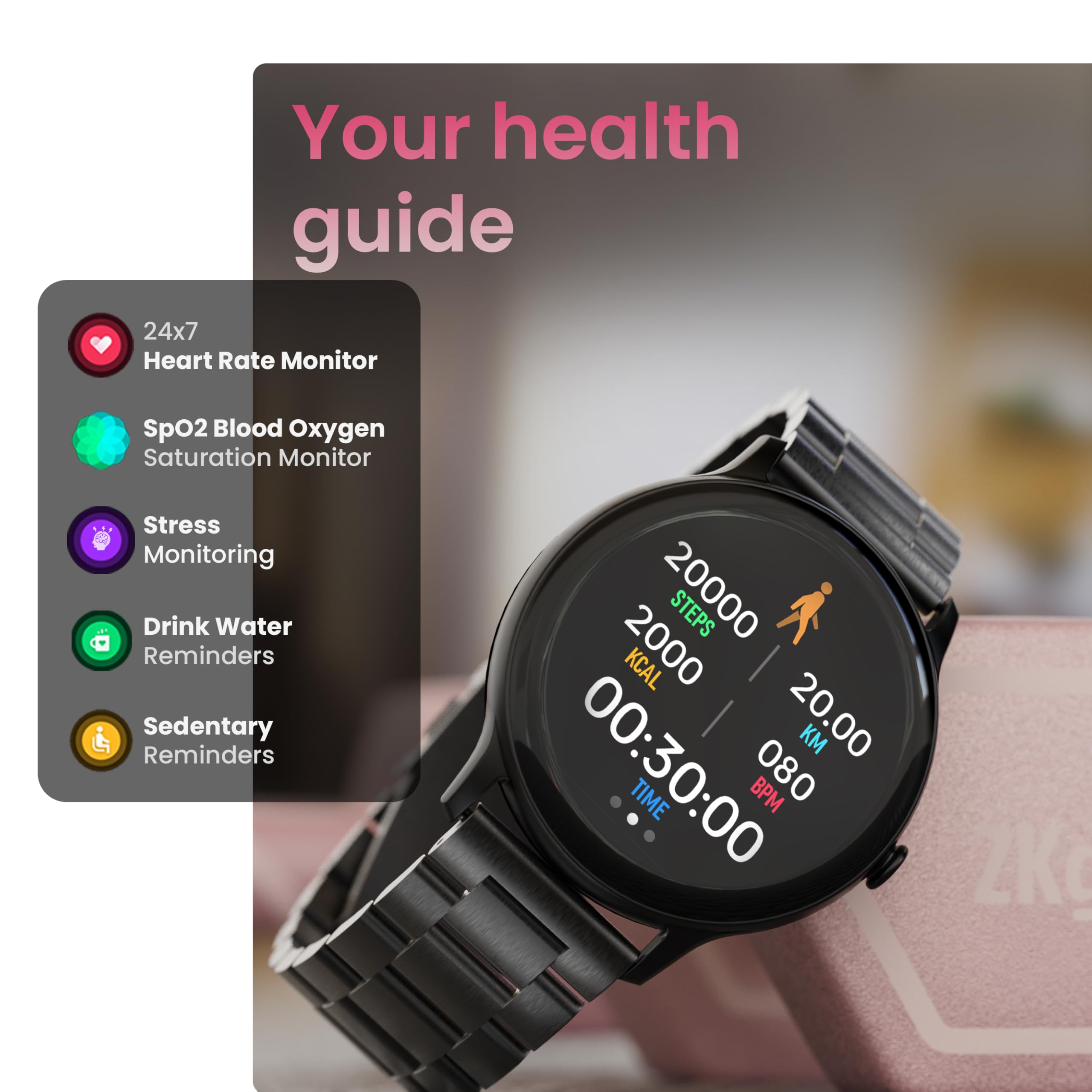 Boult Dire Smartwatch: zakrzywiony wyświetlacz HD 1,38 cala 2,5D, połączenia BT, jasność 500 nitów, IP67, ponad 250 tarcz zegarków, ponad 120 trybów sportowych, asystent głosowy AI, monitorowanie SpO2