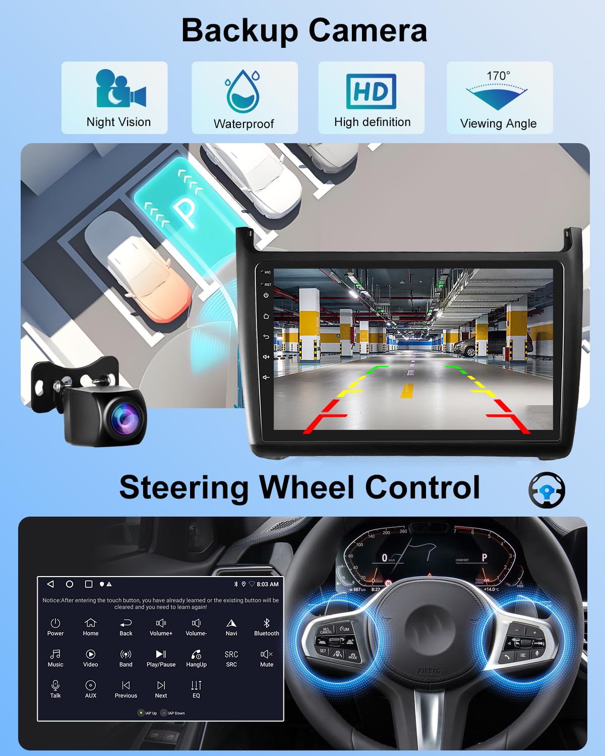 NHOPEEW 2G+64G Android Autoradio per VW Polo 6R 2009-2017 - Senza fili Carplay e Android Auto - 9 pollici Android Stereo con WiFi EQ GPS Mirror Link FM RDS + AHD Telecamera posteriore&Mic