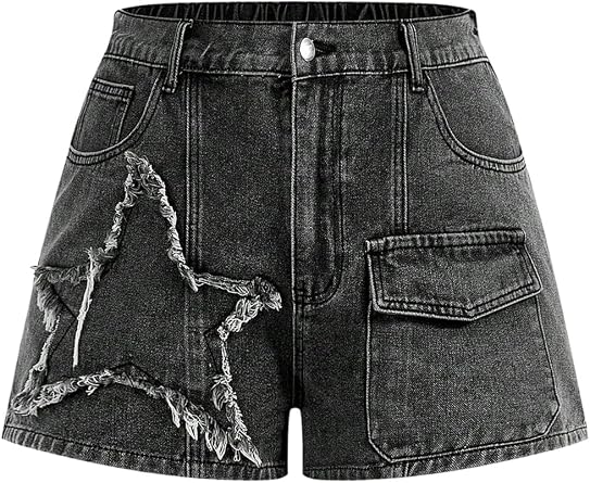 SOLY HUX Womens Plus Size Y2k Jeans High Waisted Ripped Cargo Denim Shorts