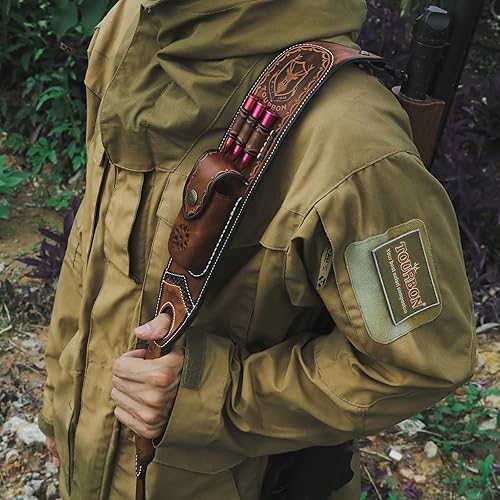 Miniatura 8 de TOURBON Eslinga de cuero para rifle con bolsa de accesorios, giros de metal de liberación rápida, soporte de cartucho de munición redondo de 3