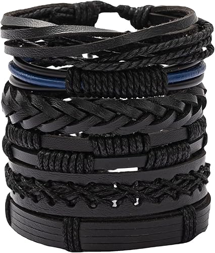 Miniatura 2 de PINKPIN Adjustable Braided Leather Bracelets for Men Women Wrap Cuff Bracelet Cords Ethnic Tribal Handmade Wrap Wristband Bracelets Set