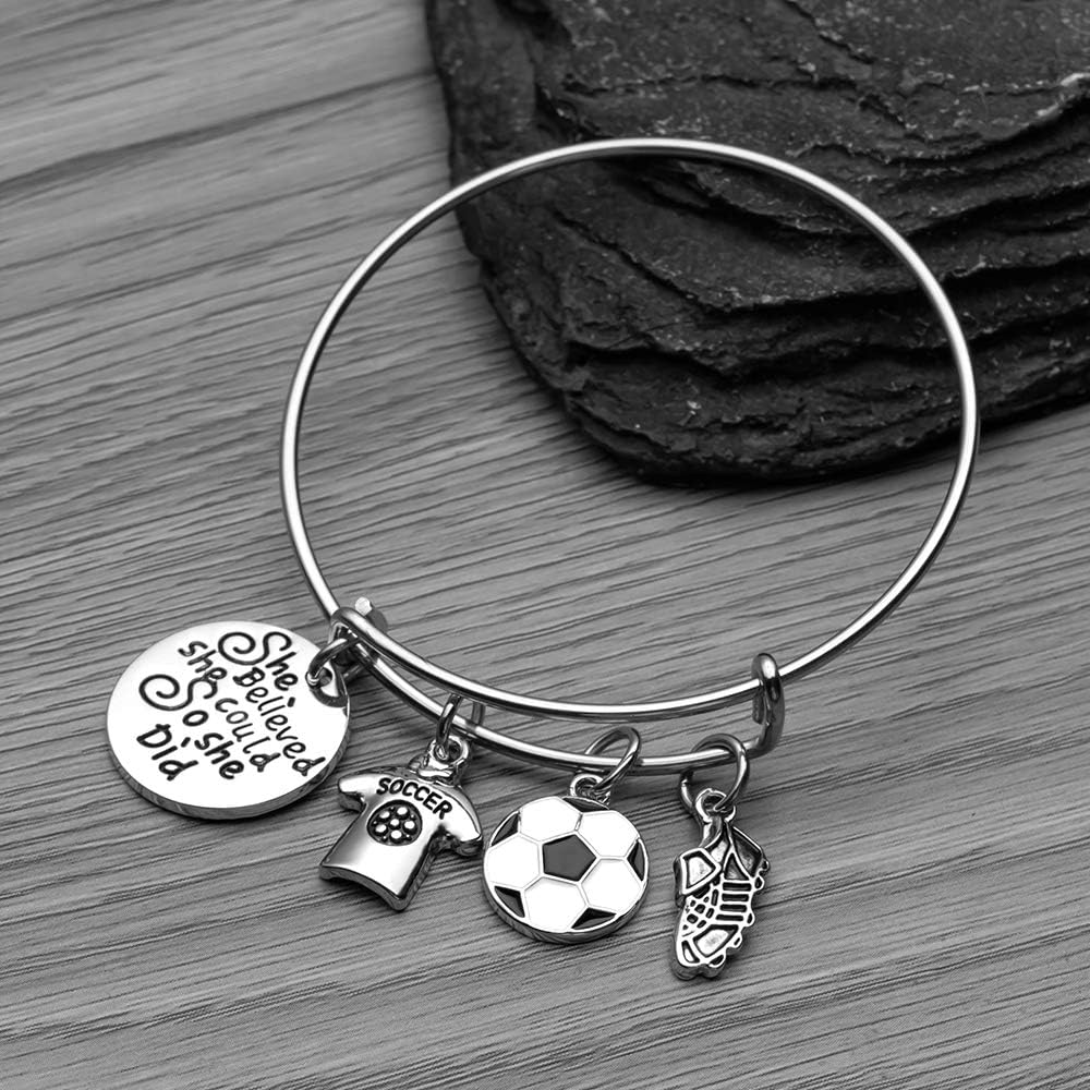 Sportybella Soccer Bracelet, Soccer She Believed She Could So She Did Jewelry, Soccer Bangle Bracelet- Soccer Charm Bracelet, Soccer Gifts - Image 2