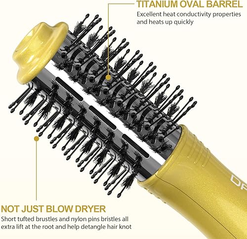 Miniatura 4 de DAN Technology Cepillo secador de pelo de doble voltaje, cepillo de aire caliente, cepillo secador de pelo de 2 pulgadas, barril ovalado iónico para