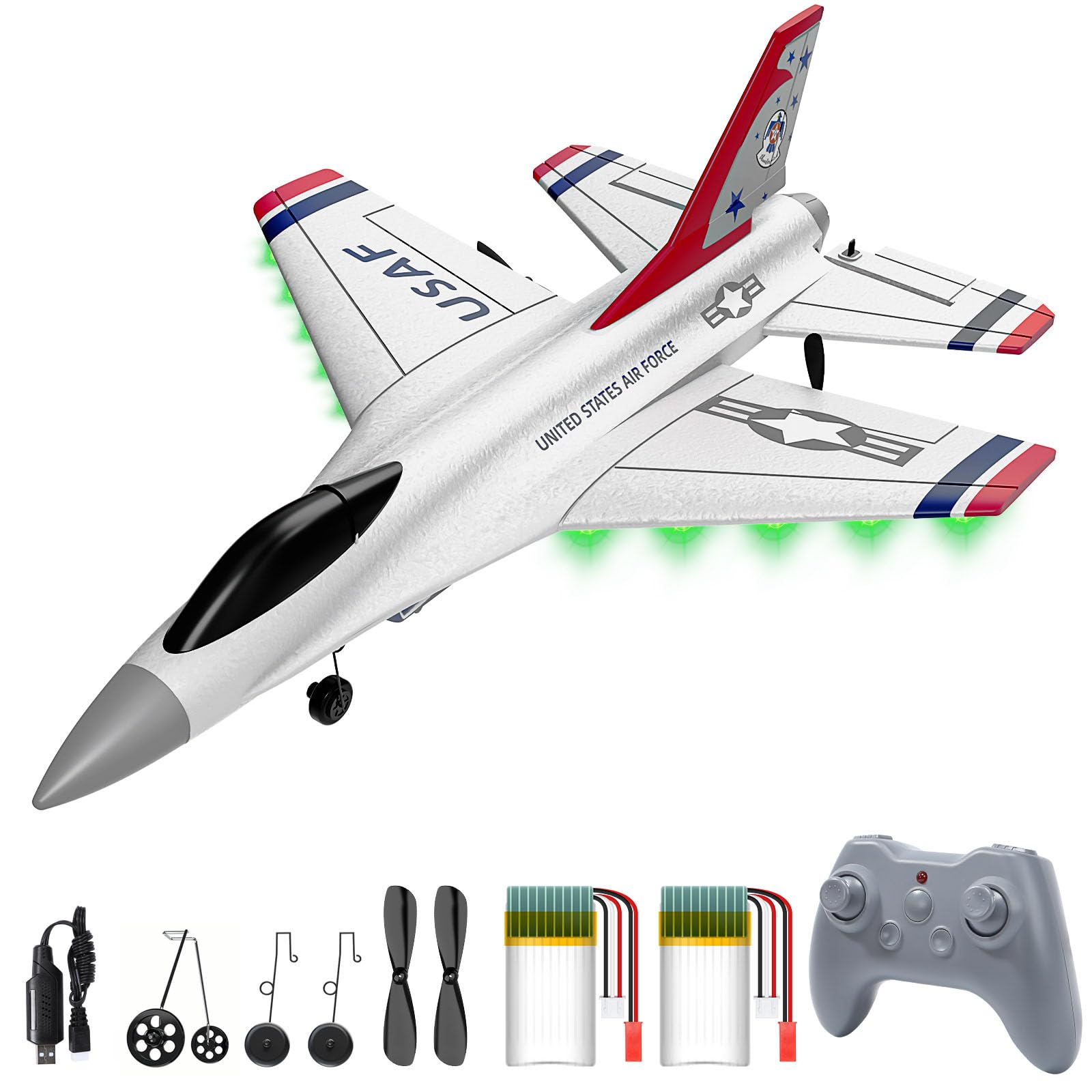 DEERC F16 Thunderbirds RC Plane,3CH Remote Control Airplane Fighter Toys,2.4GHz 6-axis Gyro Stabilizer RTF Glider Aircraft Plane with 2 Batteries,Easy to Fly for Beginners Kids AdultsGlobal Recycled StandardGlobal Recycled StandardGlobal Recycled Standard