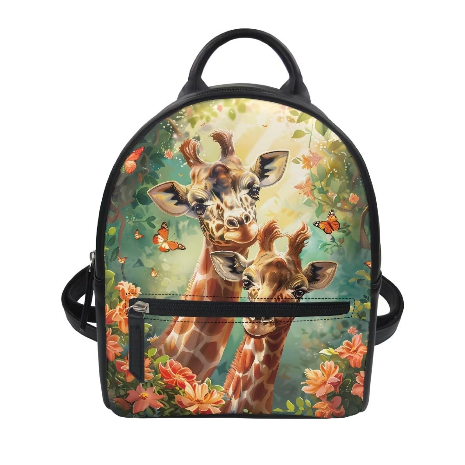 Amzbeauty Giraffe Print Mini Backpack For Women Travel PU Leather Ladies Cute Bookbag Travel Shoulder Bag With Pocket