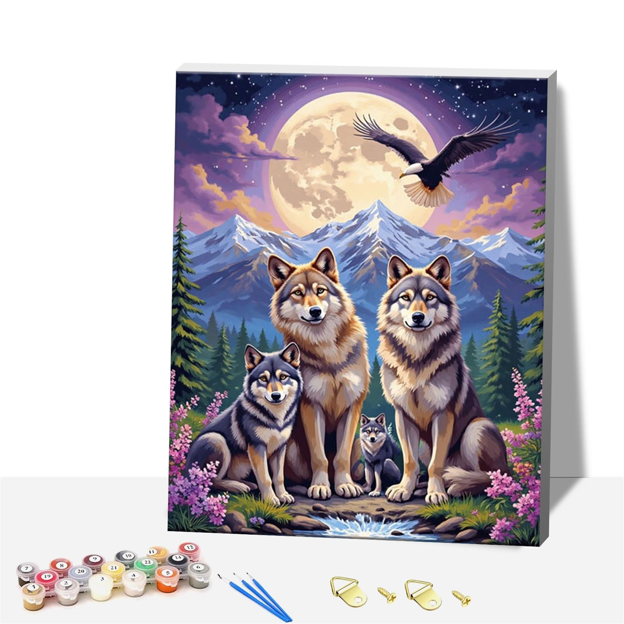 Wooden Framed Paint by Number for Adult,DIY Painting Kits for Adults,Color by Numbers,Small Paint by Number Canvas Crafts Watercolor for Beginners Hoom Decor (Wolf)