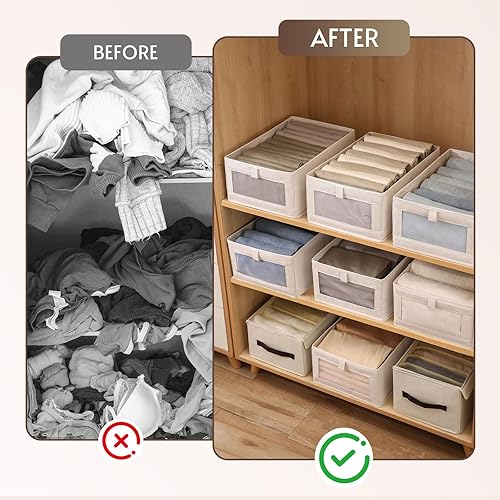 Miniatura 4 de Organizadores y almacenamiento de ropa de lino, paquete de 4 contenedores de almacenamiento de ropa de lino con ventana de malla, organizador de