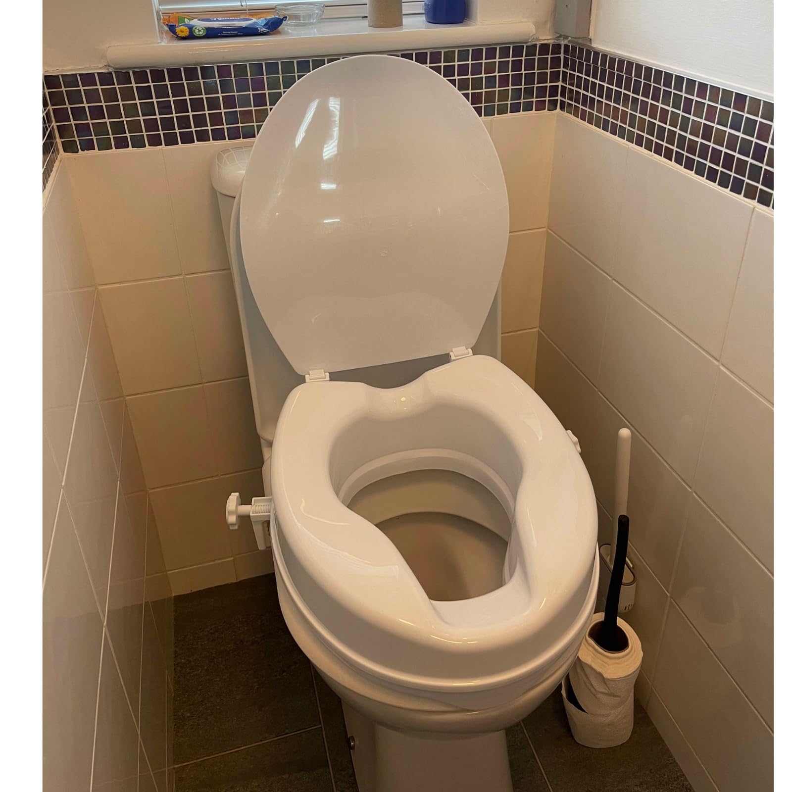 Erhöhter Toilettensitz, 10 cm, mit Deckel für ältere Menschen und Behinderte, bequeme erhöhte Toilettenerhöhung für Erwachsene, ideal für ältere Menschen und eingeschränkte Mobilitätshilfe