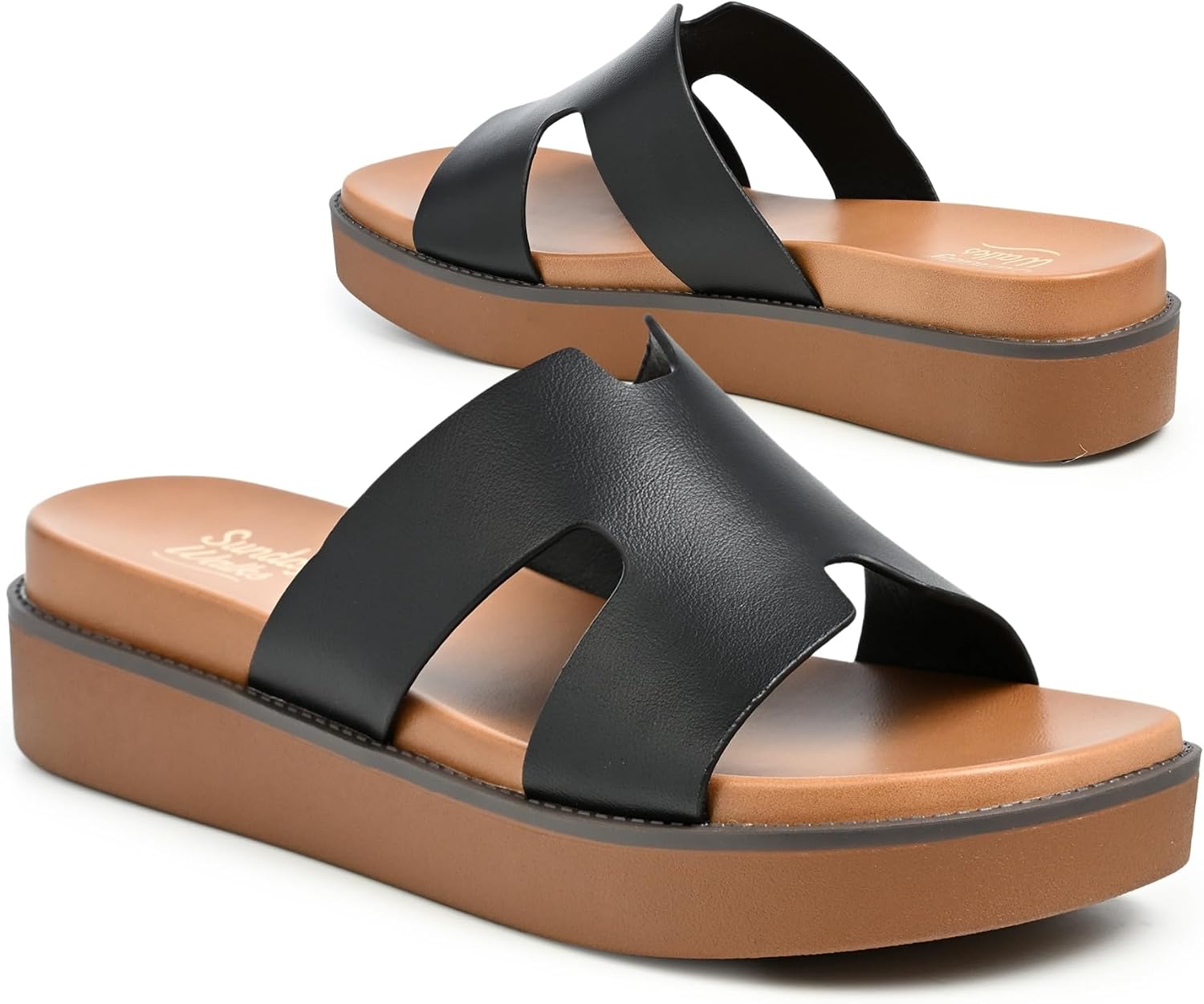 Women’s Platform Slide Sandal EASY, Wide Cutout Strap, Open Toe, Cushioned Footbed, Lightweight Summer Slip-On