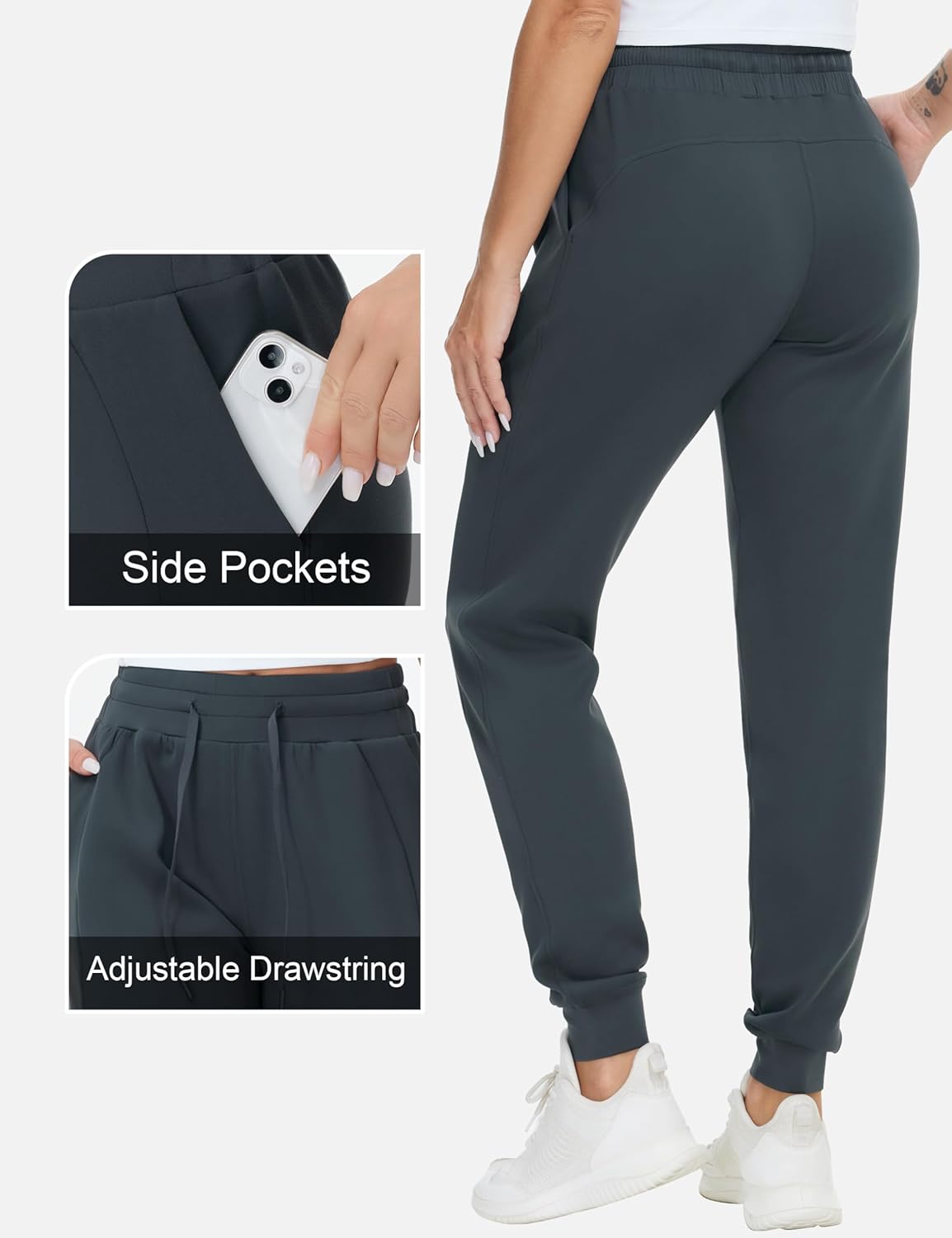 THE GYM PEOPLE Women's Workout Joggers Leggings Drawstring Running Lounge Sweatpants Tapered Pants with Pockets - Image 4