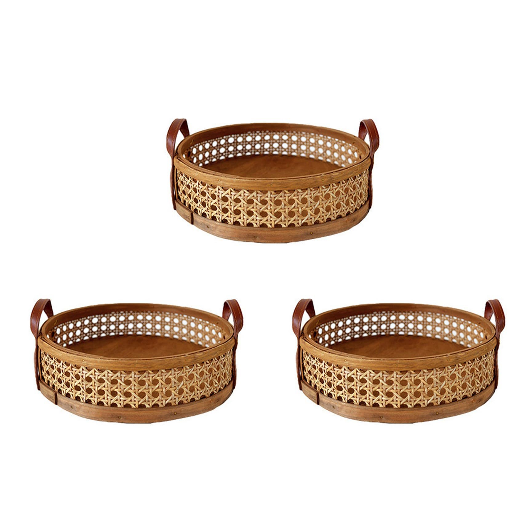 Panier de rangement tissé en rotin anti-poussière plateau rond marron pour organiser le salon