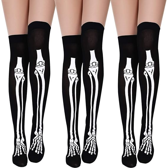 skeleton thigh high socks