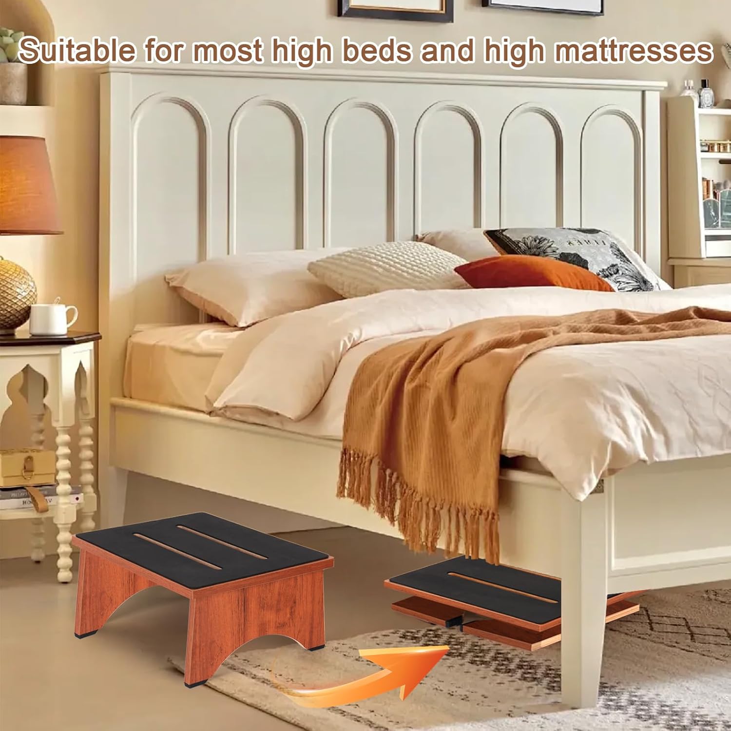 Step Stool Foldable, Wooden Step Stool with Non-Slip Rubber Stepping Feet, Folding Platform Step Stools for Adults Seniors in Kitchen, Home, Bedroom, Office, Rv, Easy to Carry,450 LBS Capacity (Brown)