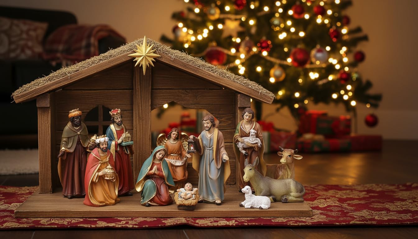 Unbekannt Krippenfiguren Set 11tlg bis 10,5cm Höhe, aus Polyresin, Heilige Familie, Heilige 3 Könige, Engel & Hirte Weihnachtskrippe Figuren Weihnachtsdeko Alternativen: 0940720 0941060 0941070
