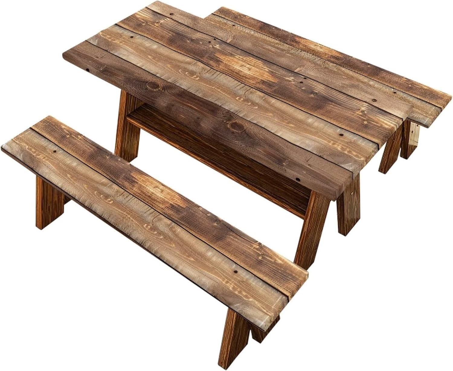 Wooden Picnic Table Cover with Bench Covers Waterproof Farmhouse Table Covers Water-Resistant Camping Fitted Tablecloth for Picnics Indoor and Outdoor Dining