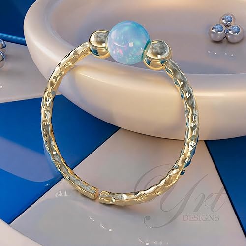 Miniatura 2 de Gold Cartilage Piercing - Blue 3 mm Opal Helix Hoop - 14K Gold Filled 20g Opal Cartilage Hoop Earring For Woman
