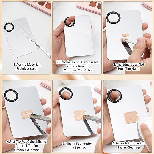 Makeup Spatula and Palette Set, Stainless Steel Makeup Mixing Palette with Spatula Tool for Foundation Eye Shadow Lipsticks Nail Art Professional Pigment Blending