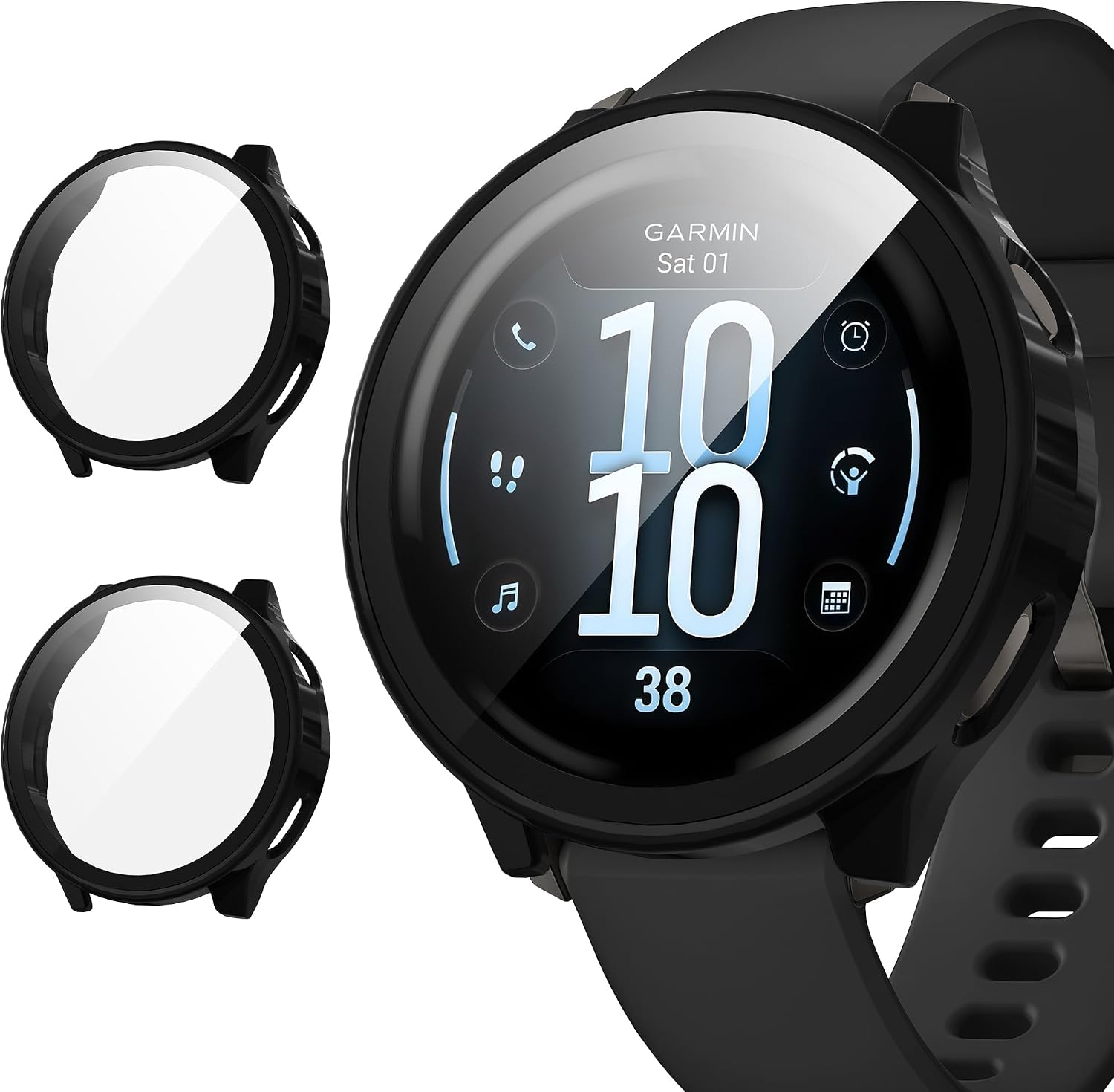 Diruite Pack of 2 Case for Garmin Venu 4 45 mm Protective Case PC Ultra Thin HD Tempered Glass Scratch-Resistant All-Round Screen Protector Black 45 mm