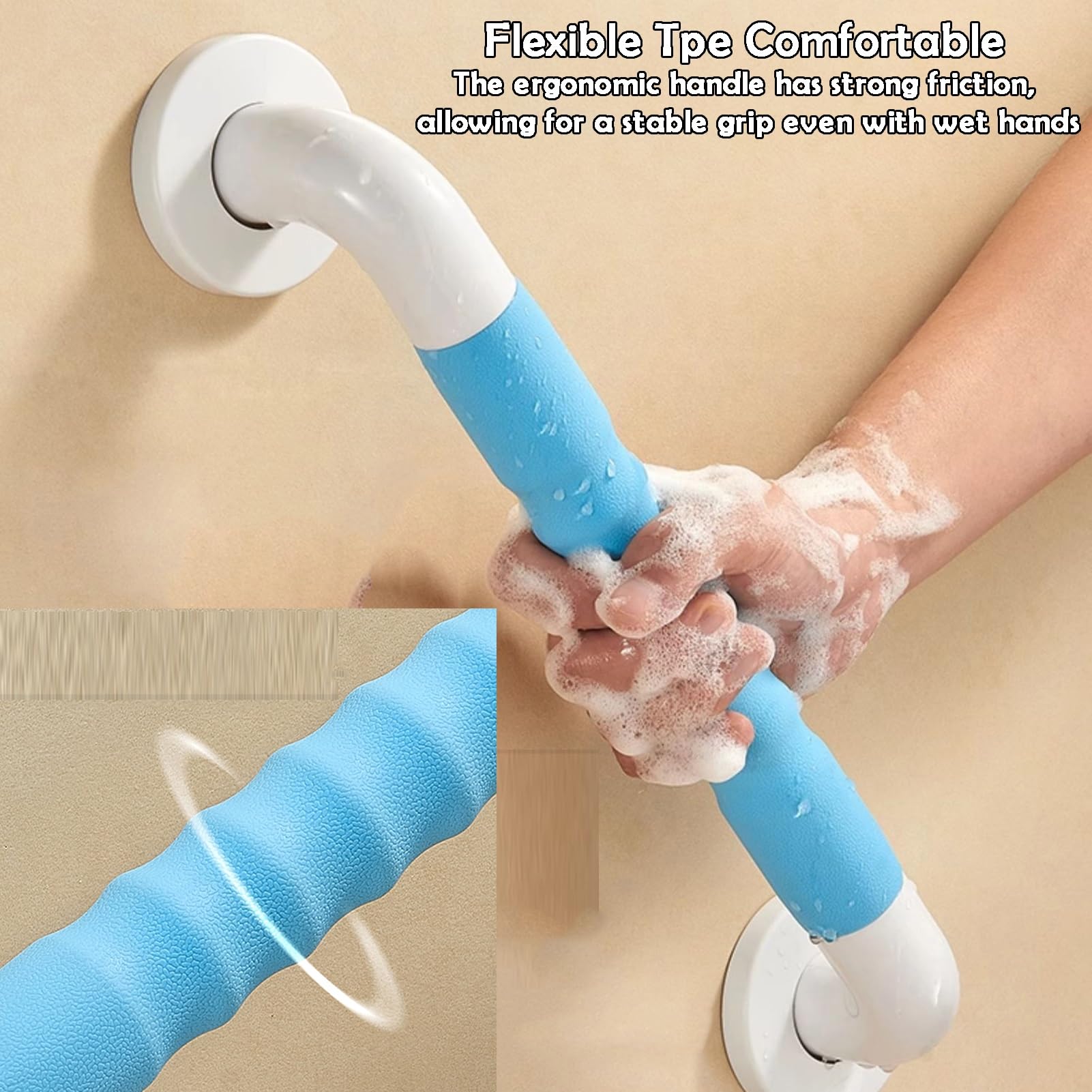 Barras De Apoyo For Bañeras Y Duchas,Barras De Equilibrio Ergonómicas De Montaje En Pared,Soporta Hasta 100 Kg/220 Libras,For Personas Mayores(Blue,L-615mm)