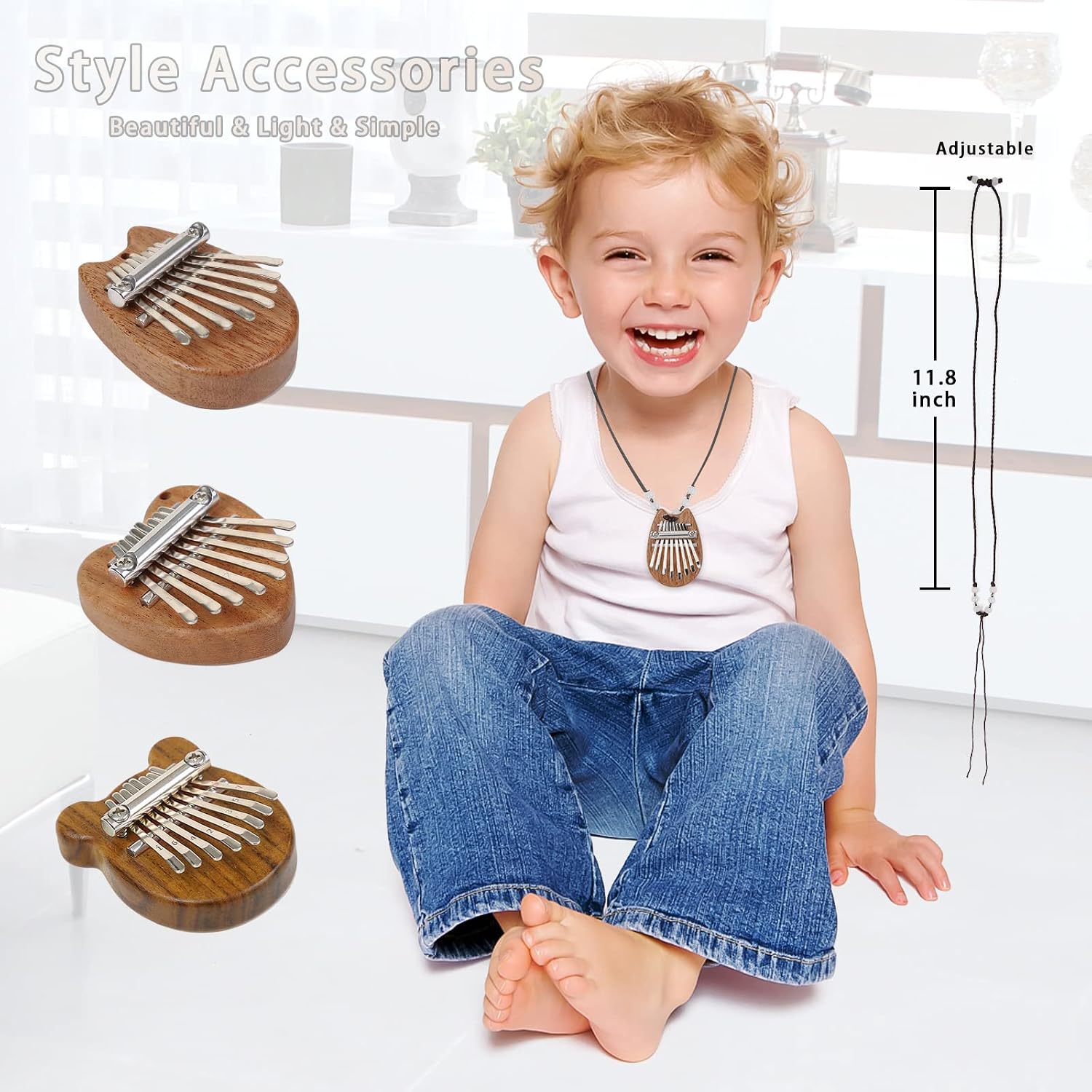3 Pack Mini Kalimba Thumb Piano 8 Keys,Portable Solid Wood Mbira Finger Piano for Kids and Adults,Pocket Musical Gifts for Beginners w/ Chain