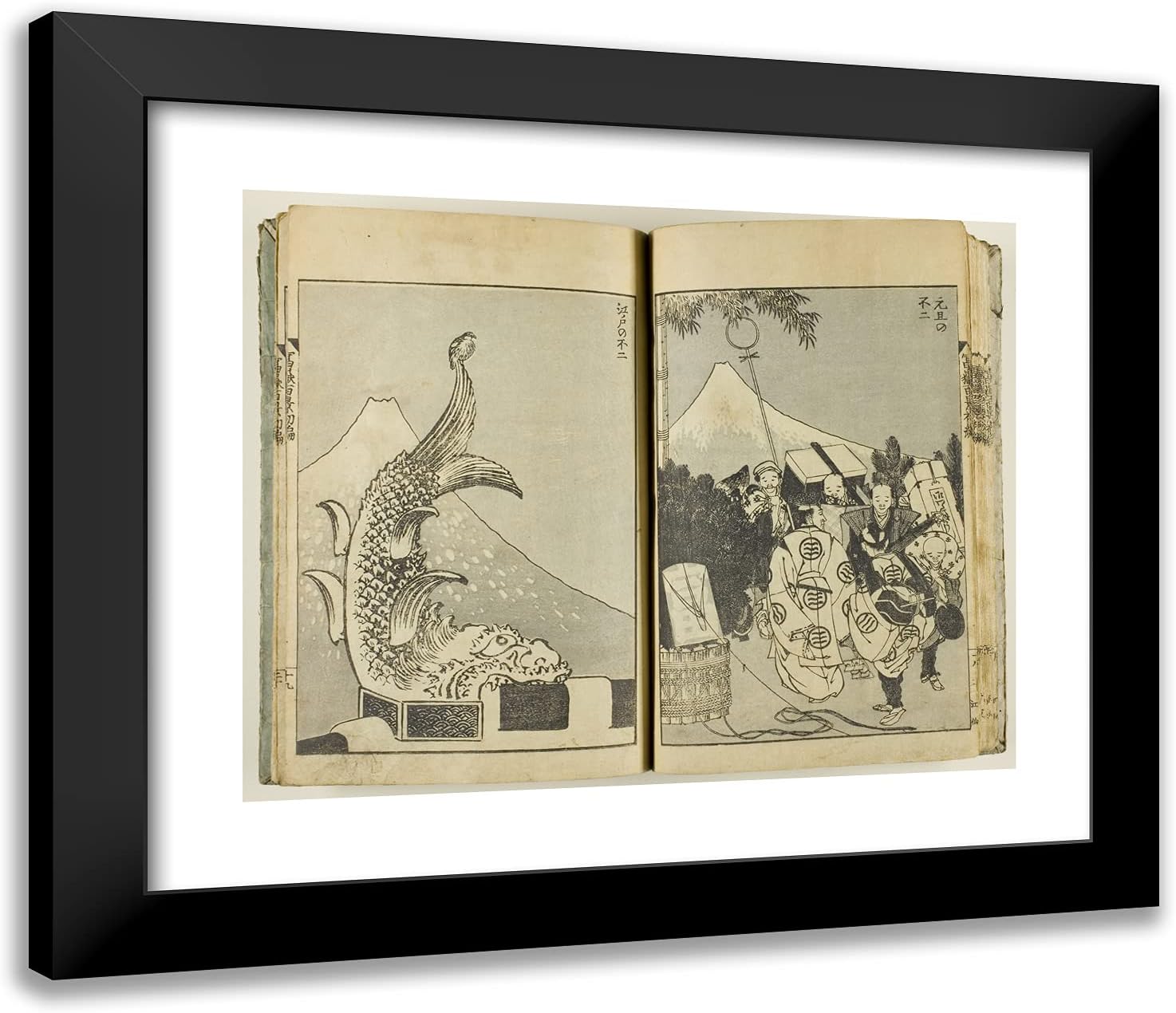 ArtDirect Katsushika Hokusai 23x20 Black Modern Framed and Double Matted Art Print Titled Fugaku hyakkei (100 Views of Mt. Fuji)