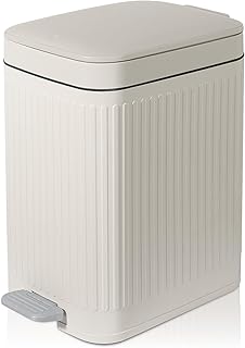 rejomiik Small Bathroom Trash Can with Lid Slim Soft Close Garbage Can Step Wastebasket Container Trash Bin for Office Bedroom Kitchen Living Room (1.9 Gallon Cream)