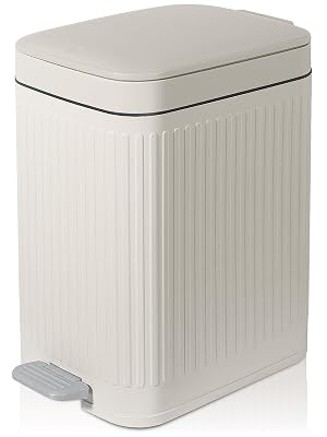 rejomiik Small Bathroom Trash Can with Lid Slim Soft Close Garbage Can Step Wastebasket Container Trash Bin for