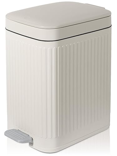 Small Bathroom Trash Can with Lid Slim Soft Close Garbage Can Step Wastebasket Container Trash Bin for Office Bedroom Kitchen Living Room (1.9 Gallon Cream)